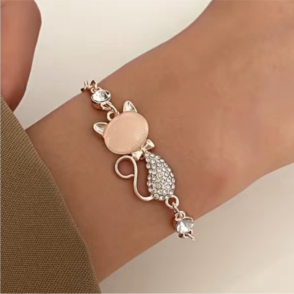 14k Gold Plated Rose Gold Cat Bracelet